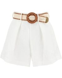 Zimmermann - Belted Linen Shorts - Lyst