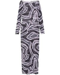 PUCCI - Abstract-Print Long-Sleeved Tulle Maxi Dress - Lyst