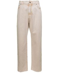 Dolce & Gabbana - Cream Whie Wide-leg Jeans With Logo Plaque In Cotton Denim Man - Lyst