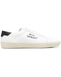 Saint Laurent - Embroidered Sneakers In Canvas And Smooth Leather - Lyst
