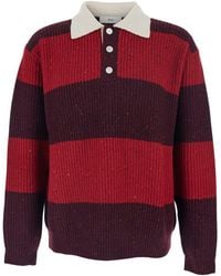 DUNST - Polo Shirt With Ribbed Design And Striped Motif - Lyst