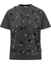 DES_PHEMMES - Des Phemmes T-Shirt With Rhinestones, Pearls And Feathers - Lyst