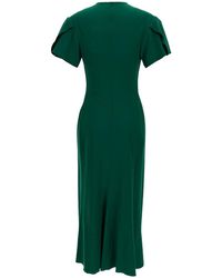 Victoria Beckham - Midi Green Dress With Gatherings In Wool Blend Woman - Lyst
