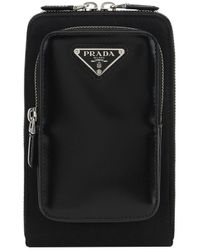 Prada - Brushed Leather And Re-Nylon Phone Case - Lyst