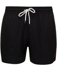 Polo Ralph Lauren - Black Swim Trunks With Embroidered Logo And Logo Patch In Nylon Man - Lyst