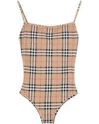 Burberry - Vintage Check Motif One-piece Swimsuit - Lyst