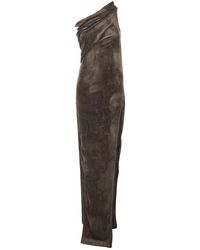 Rick Owens - 'Athena Arrowhead' Asymmetric Long Dress With Ruched Neckline And Side Single Slit - Lyst