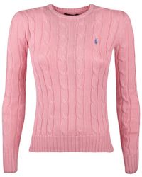 Ralph Lauren - Pale Pink Cotton Cable-knit Crew Neck Sweater - Lyst