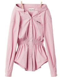 Miu Miu - Elasticated Waistband Striped Shirt Mini Dress - Lyst