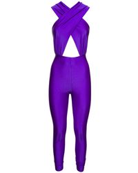 ANDAMANE - 'hola' Violet Jumpsuit With Halterneck And Cut-out In Stretch Polyamide Woman - Lyst
