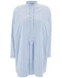 Semicouture - Mini Light Blue Shirt Dress With Stripe Motif In Cotton Blend Woman - Lyst