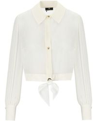 Elisabetta Franchi - Ivory Cropped Shirt With Knot - Lyst