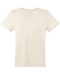 Majestic Filatures - Linen V-neck T-shirt With Short Sleeves - Lyst