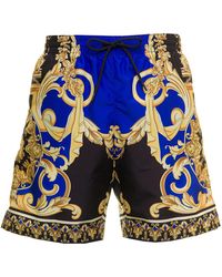 Versace Man's Nylon Trunk Swim Shorts With Royal Baroque Print - Blue