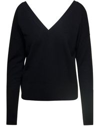FEDERICA TOSI - Black V Neck Sweater In Wool And Cashmere Woman - Lyst