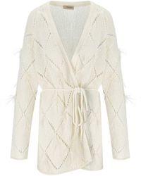 Twin Set - Off- Cardigan With Feathers - Lyst