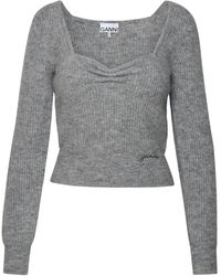 Ganni - Grey Merino Blend Sweater - Lyst