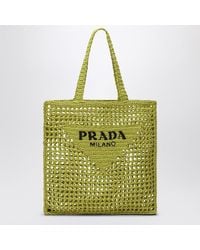 Prada - Cedar-Colored Crochet Tote Bag With Logo - Lyst
