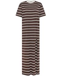 MSGM - Long Cotton Dress With Striped Pattern And Slit - Lyst