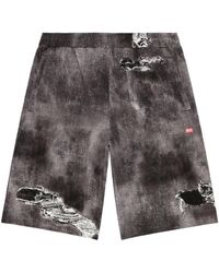 DIESEL - P-Ston-Jersey Shorts With Denim Print - Lyst