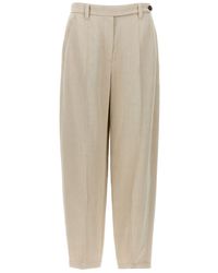 Brunello Cucinelli - Curved Viscose And Linen Trousers - Lyst