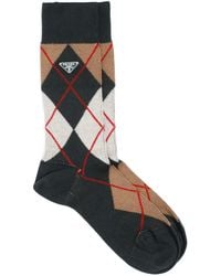 Prada - Argyle-Check Crew Socks - Lyst