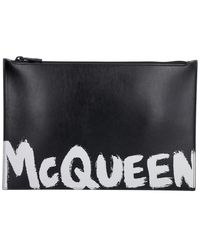 Alexander McQueen - Logo Detail Flat Leather Pouch Handbag - Lyst