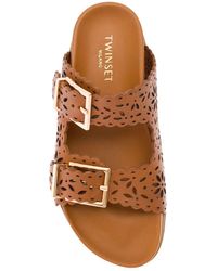 Twin Set - Brown Mules With Double Bukles In Leather Woman - Lyst