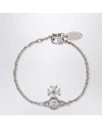 Vivienne Westwood - Platinum Orb Logo Bracelet With Crystals - Lyst