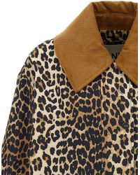 Ganni - 'Leopard Printed Canvas Midi' Jacket - Lyst
