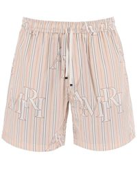Amiri - Stripe Technical Poplin Bermuda Shorts With Logo - Lyst