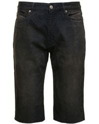 Balenciaga - Black Bermuda Shorts With Washed-out Effect And Logo Patch In Cotton Denim Man - Lyst