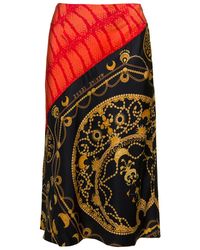 Marine Serre - Midi Skirt With All-over Ornament Jewelry Print In Silk - Lyst