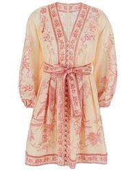 Zimmermann - 'Lucky' Mini Dress With V Neck And All-Over Floral Print - Lyst