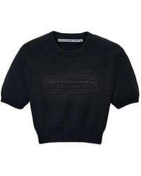 Alexander Wang - Cotton-Blend Chenille Cropped Pullover With Logo - Lyst