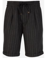 Brunello Cucinelli - Striped Linen Bermuda Shorts - Lyst