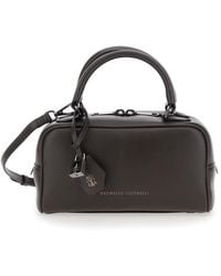 Brunello Cucinelli - Crossbody Bag With Removable Shoulder Strap And Padlock Pendant With Embossed Logo - Lyst