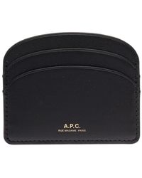 A.P.C. - Woman's Demi Lune Black Hammered Leather Cardholder - Lyst