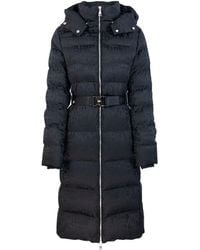 Elisabetta Franchi - Long Quilted Down Jacket With Belt - Lyst