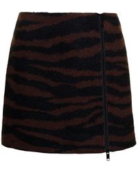 Ganni - And Mini-Skirt With Zip And Zebra Print - Lyst