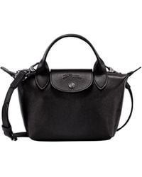 Longchamp - 'le Pilage Xtra' Black Handbag With Adjustable And Removable Shoulder Strap And Embossed Logo On The Front In Leather Woman - Lyst