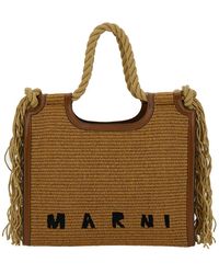Marni - 'summer' Beige Tote Bag With Cord Handles And Logo Detail In Rafia Woman - Lyst