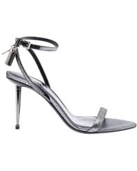Tom Ford - Metallic Sandals With High Stiletto Heel And Padlock Detail On The Ankle - Lyst
