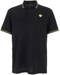 Versace - Polo Shirt With Classic Collar And Medusa Embroidery On The Front - Lyst
