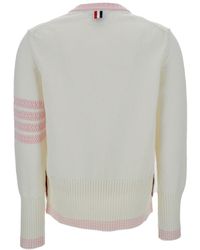 Thom Browne - Jersey Stitch Crew Neck Pullover In Cotton W/ Pointelle 4 Bar Stripe - Lyst