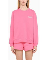 Ganni - Pink Crewneck Sweatshirt With Logo - Lyst