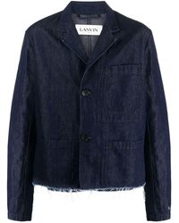 Lanvin - Raw-Cut Hem Denim Blazer - Lyst