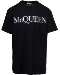 Alexander McQueen Crewneck T-shirt With Metallic Logo Print In Cotton Man - Black
