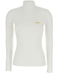 Elisabetta Franchi - Turtleneck Sweater With Logo Plaque On The Front - Lyst