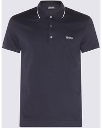 Zegna - Navy Blue And White Cotton Polo Shirt - Lyst